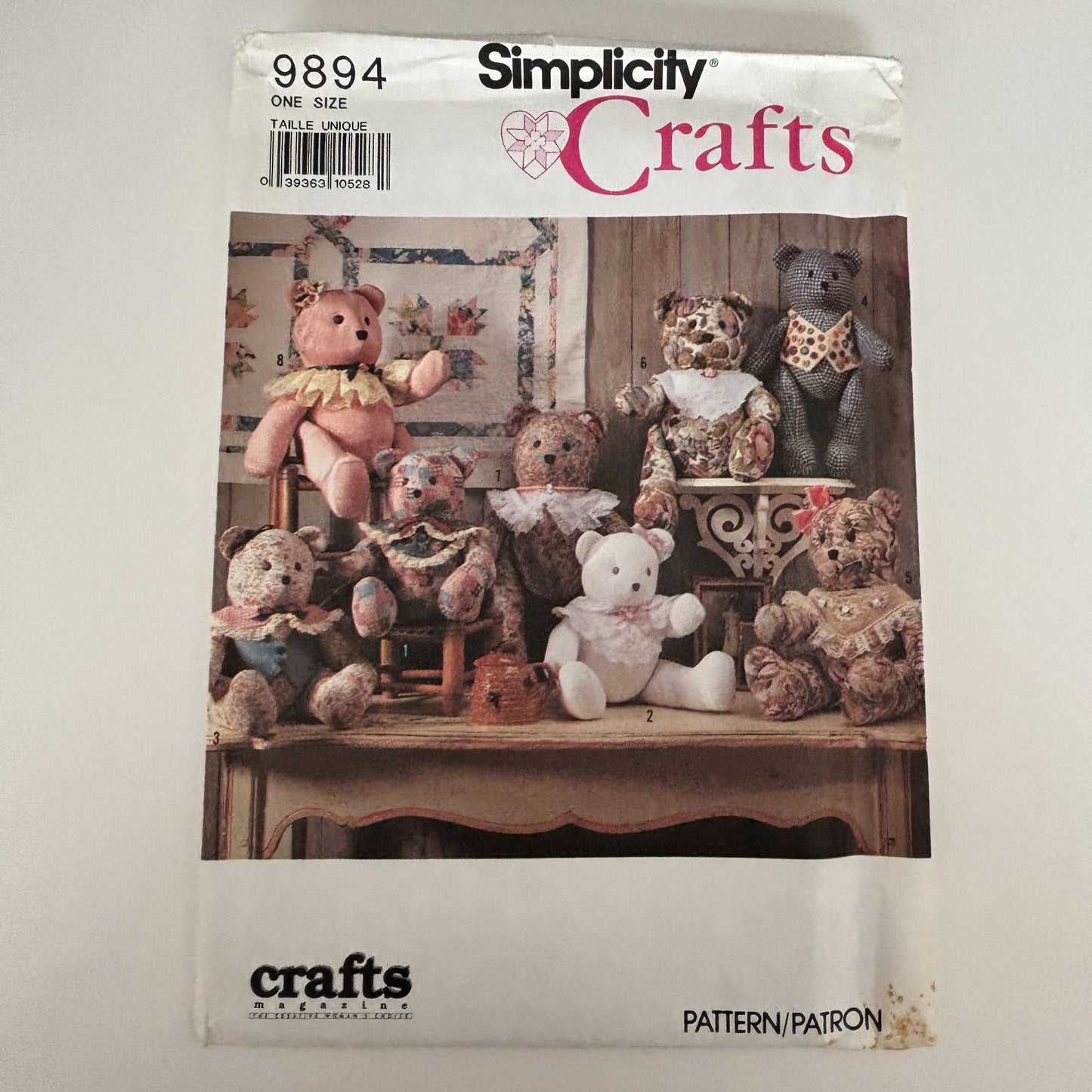 Simplicity Sewing Pattern 9894 Memory Bear Stuffed Teddy Vintage 1990s Uncut Craft