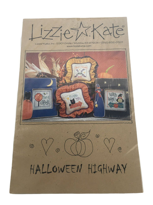 Lizzie Kate Cross Stitch Pattern Halloween Highway Witch Way Pun Funny Humor OOP