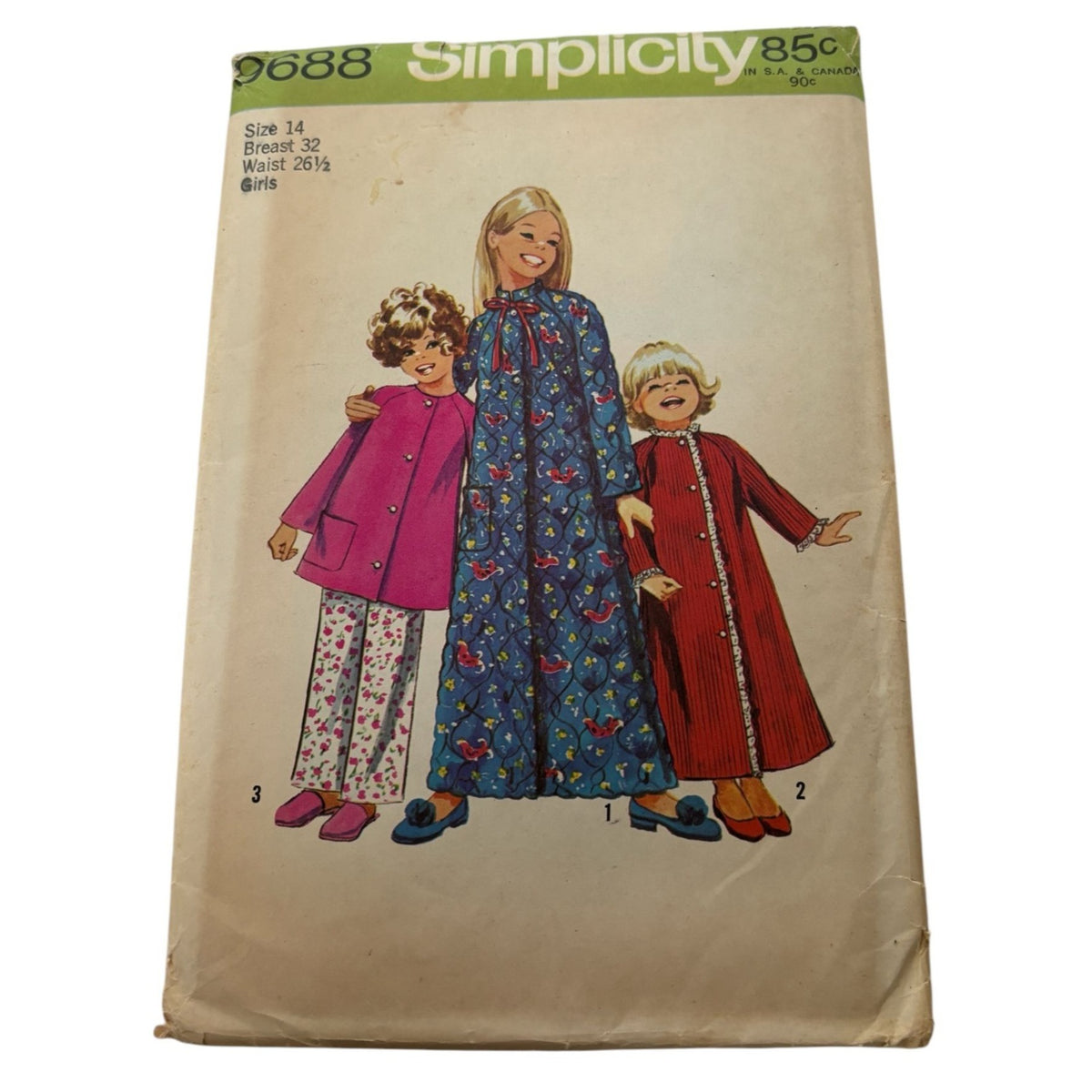 Simplicity Sewing Pattern 9688 Girls Robe Top Pants Pajamas Vintage 1970s UC 14