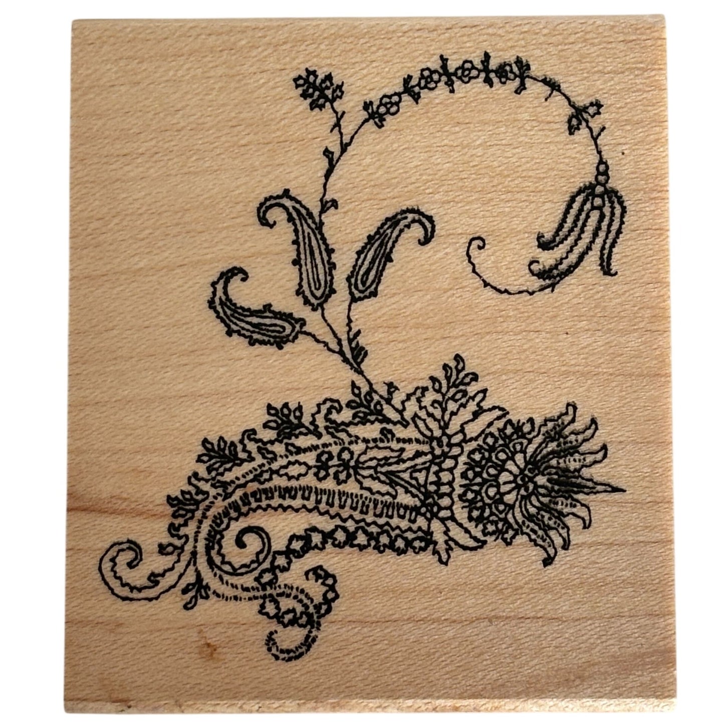Club Stamp Rubber Stamp Paisley Scroll Botanical Floral Wood Mounted