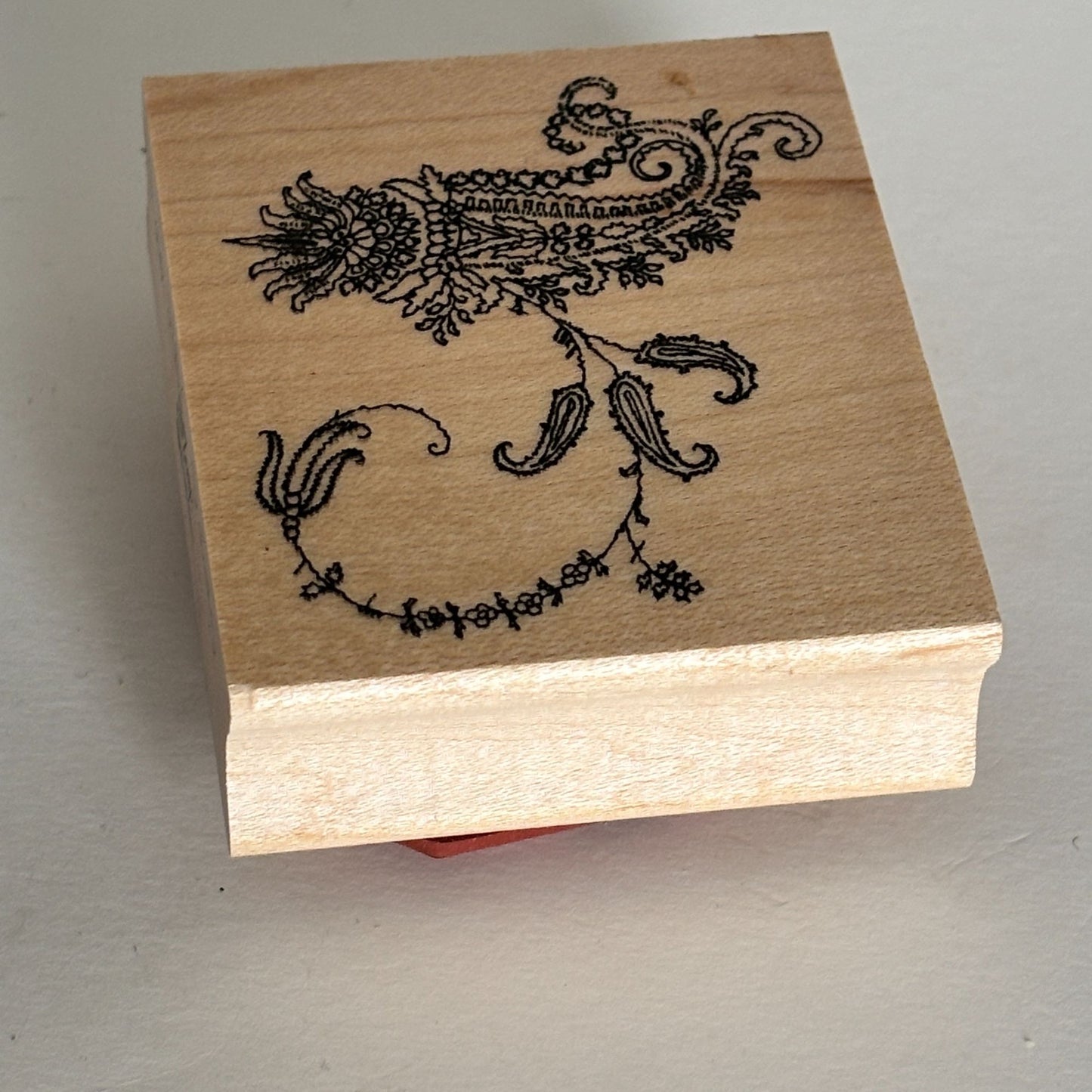 Club Stamp Rubber Stamp Paisley Scroll Botanical Floral Wood Mounted