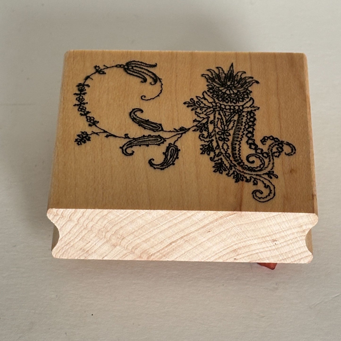 Club Stamp Rubber Stamp Paisley Scroll Botanical Floral Wood Mounted