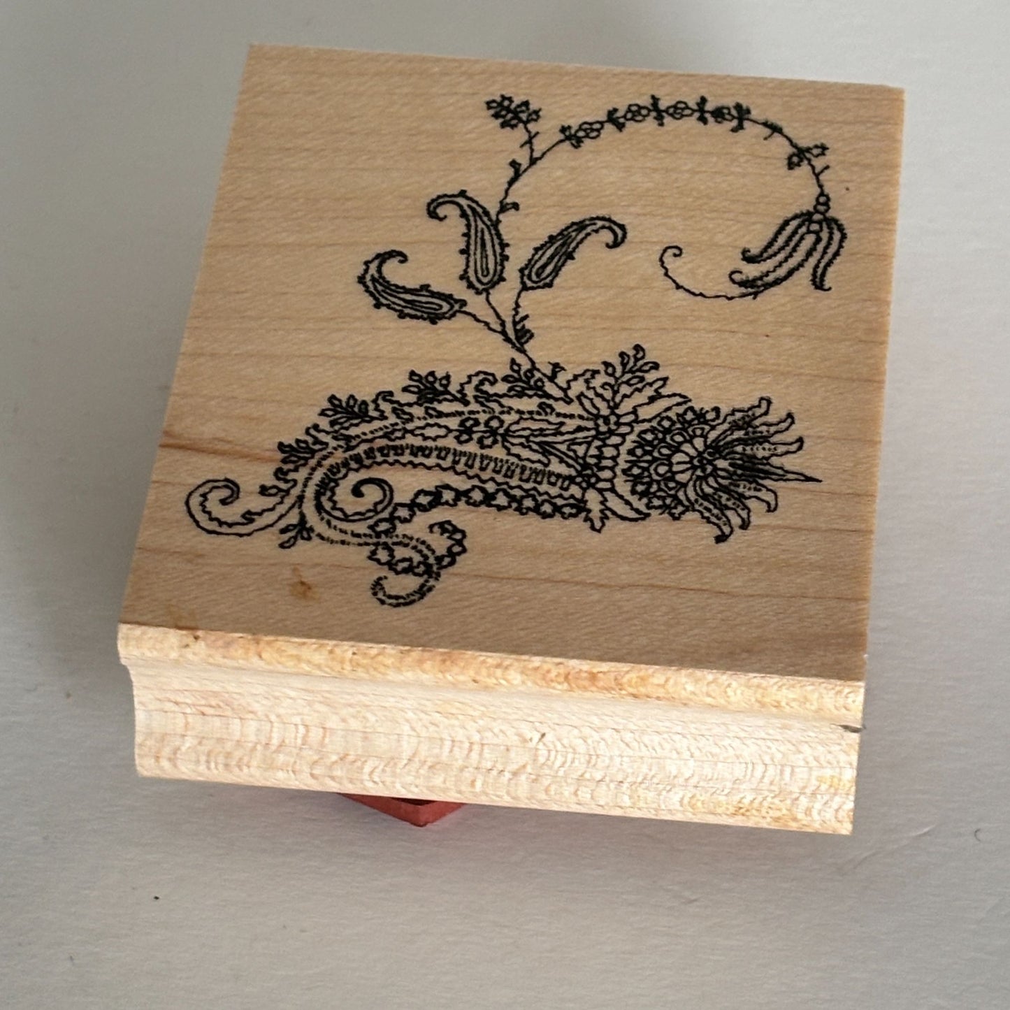 Club Stamp Rubber Stamp Paisley Scroll Botanical Floral Wood Mounted