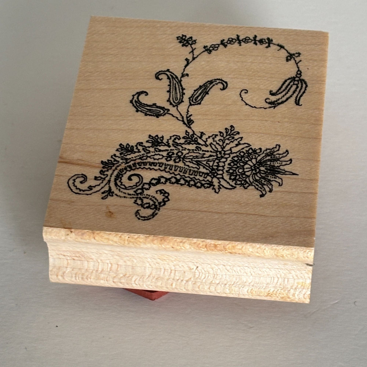 Club Stamp Rubber Stamp Paisley Scroll Botanical Floral Wood Mounted