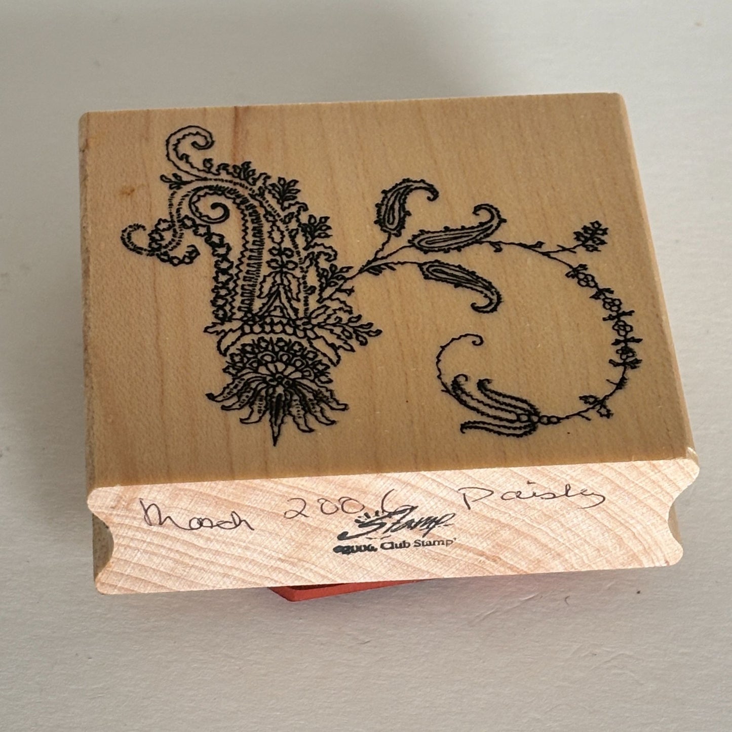 Club Stamp Rubber Stamp Paisley Scroll Botanical Floral Wood Mounted