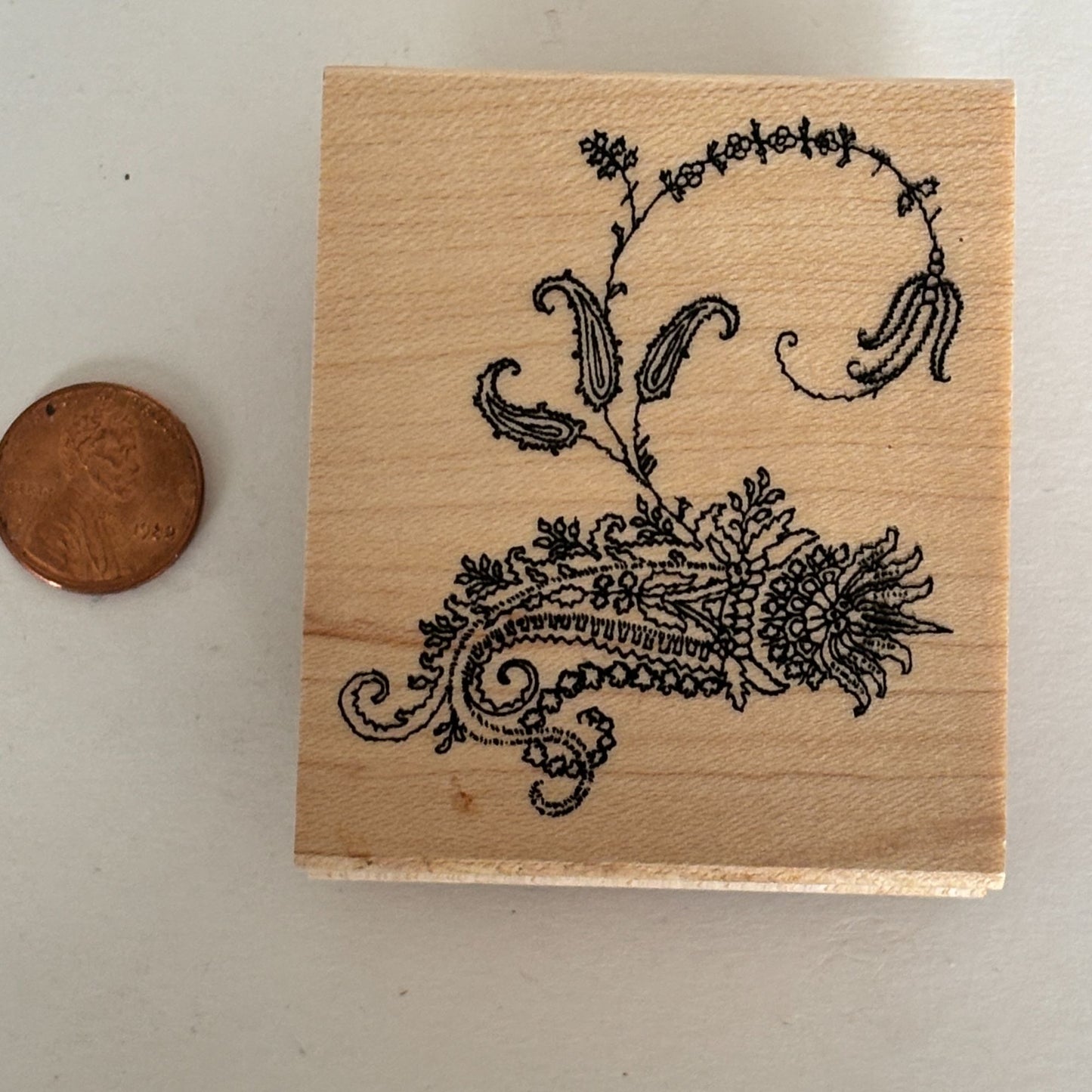 Club Stamp Rubber Stamp Paisley Scroll Botanical Floral Wood Mounted