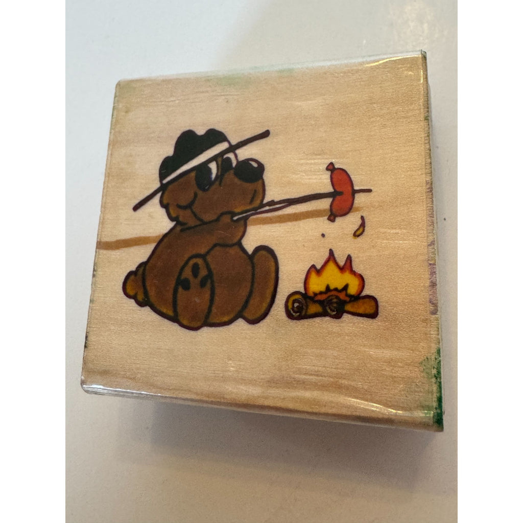 Impressive Rubber Stamp Camp Fire Bear Camping Cooking Hot Dog Summer Relaxation