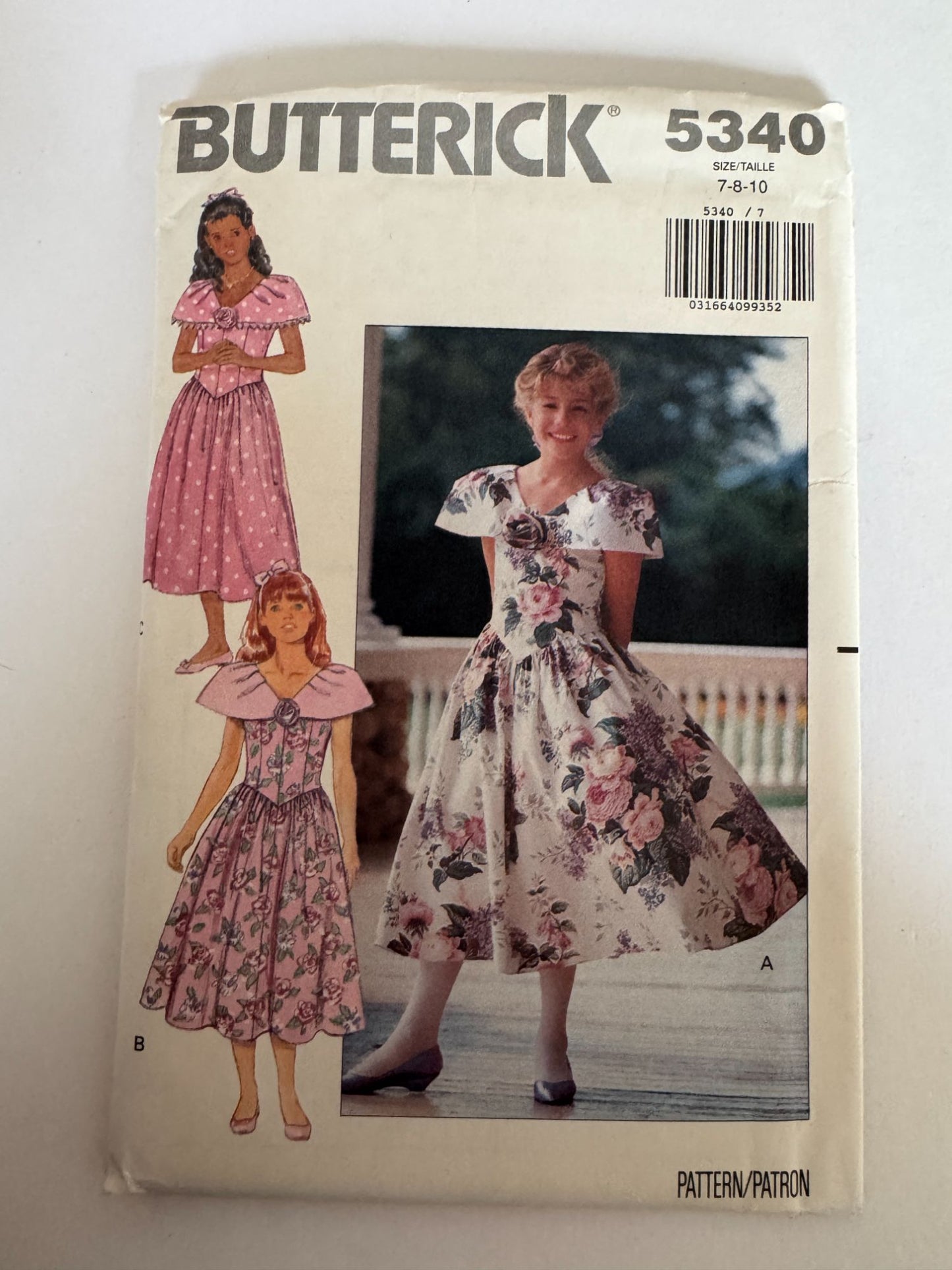 Butterick Sewing Pattern 5340 Girls Dress Spring Easter Party Easy 7 8 10 90s UC