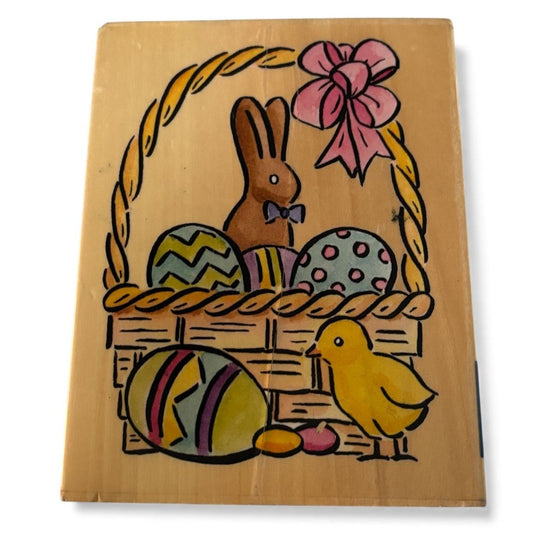 Whispers Rubber Stamp Easter Egg Basket Bunny Chick Spring Large Big Card Making