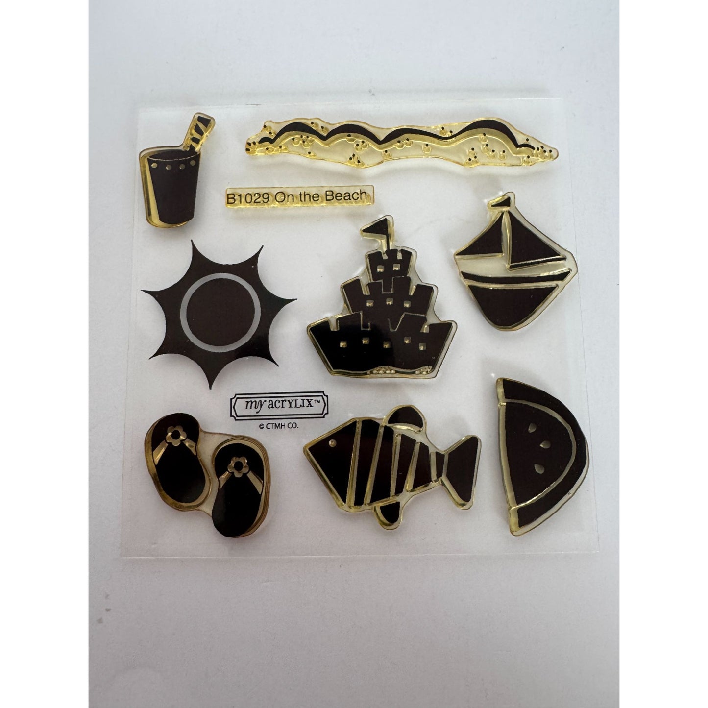 CTMH My Acrylix Acrylic Stamp Set On the Beach Vacation Sandcastle Drink B1029