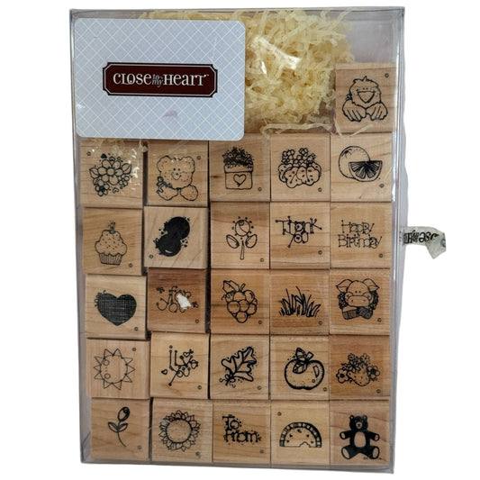Close To My Heart Wooden Rubber Stamp Set 26 Fruit To From Birthday Pig Small
