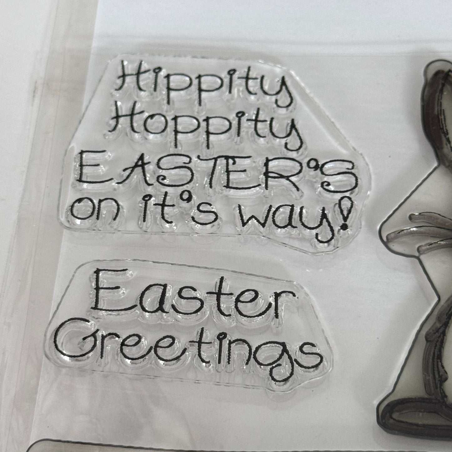 Two Paper Divas Clear Cling Stamp Set Easter Bunny Have A Hoppy Day Pun Greeting Spring