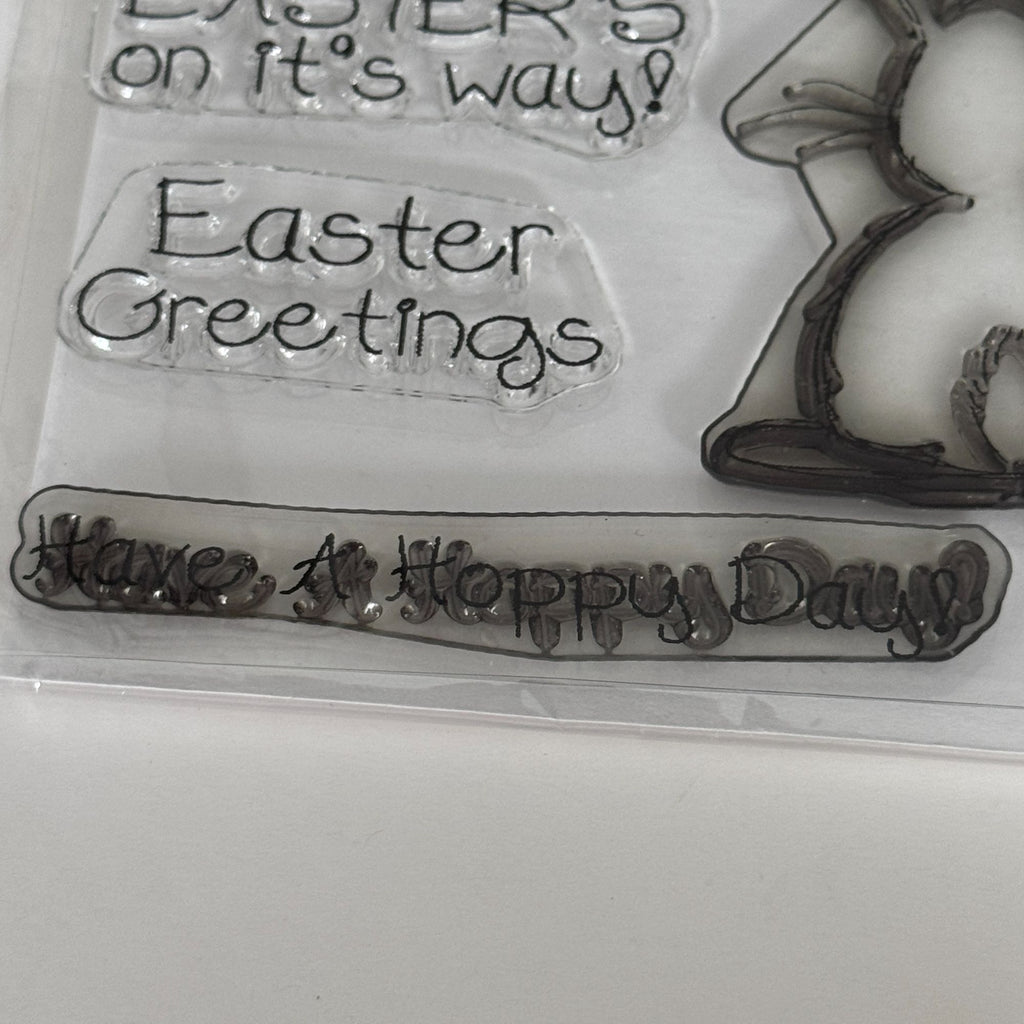 Two Paper Divas Clear Cling Stamp Set Easter Bunny Have A Hoppy Day Pun Greeting Spring