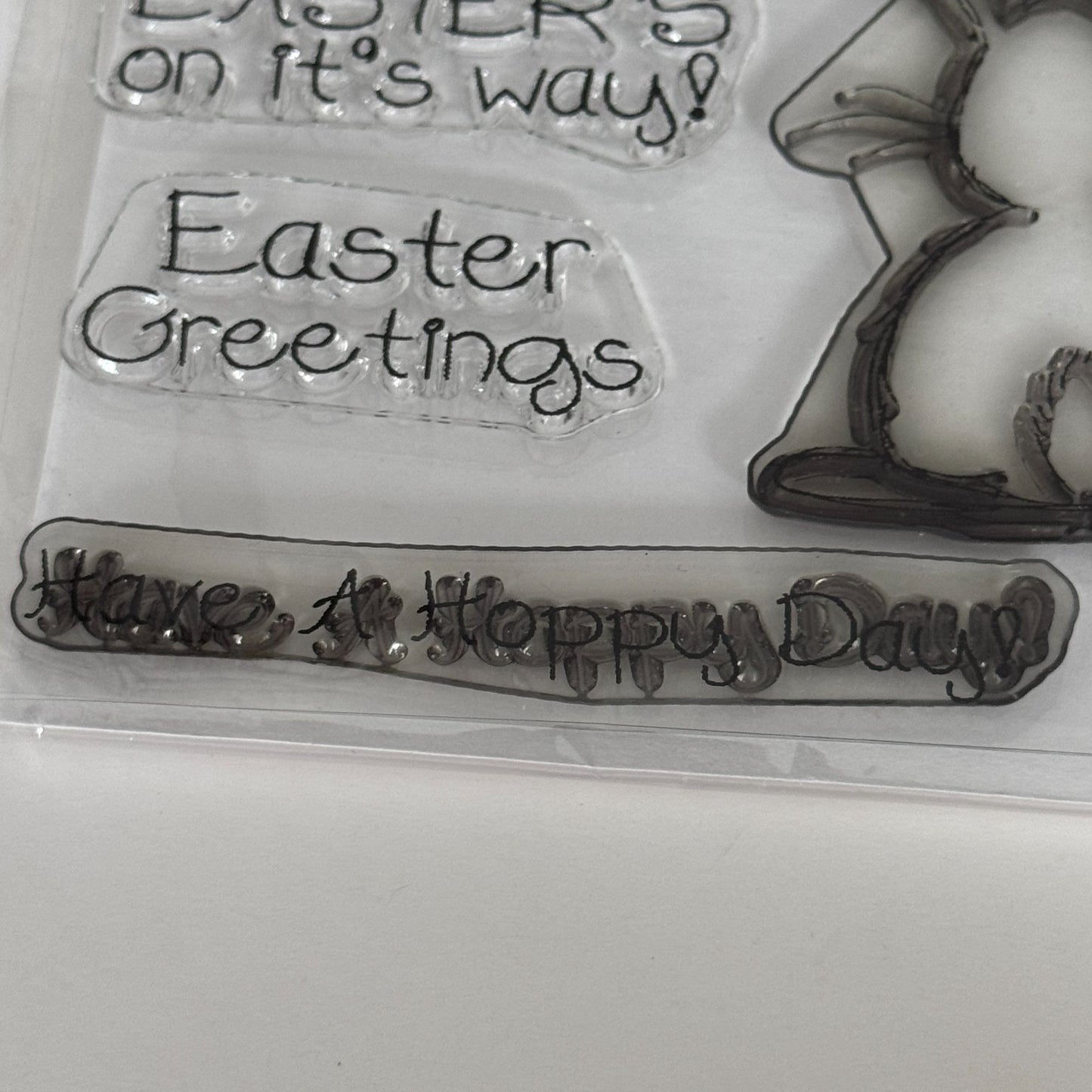Two Paper Divas Clear Cling Stamp Set Easter Bunny Have A Hoppy Day Pun Greeting Spring