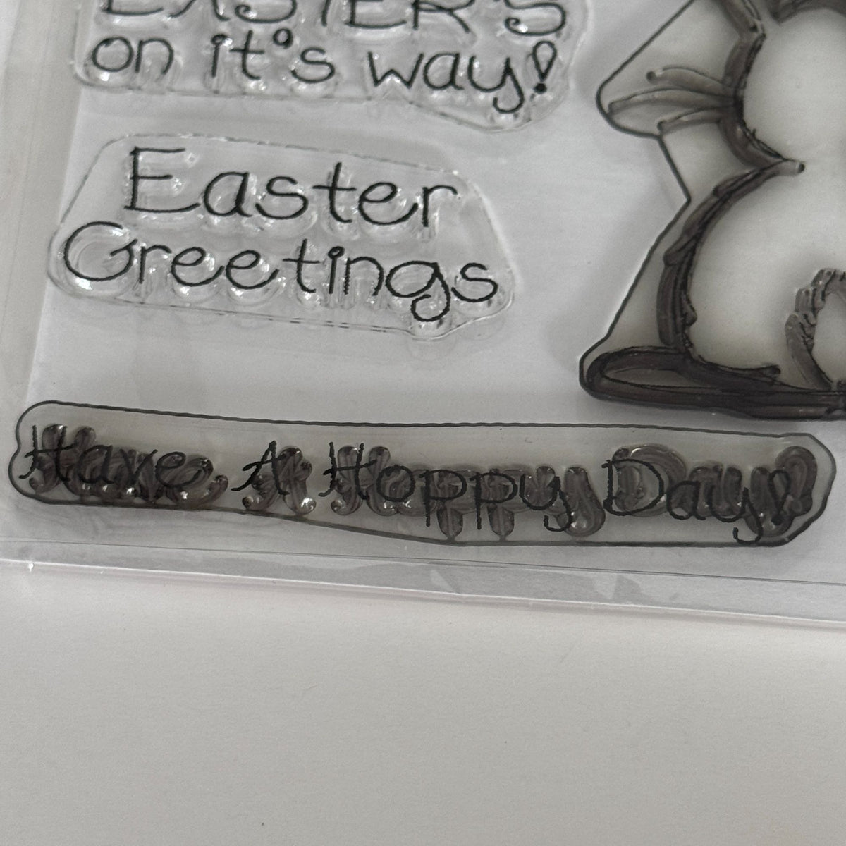 Two Paper Divas Clear Cling Stamp Set Easter Bunny Have A Hoppy Day Pun Greeting Spring