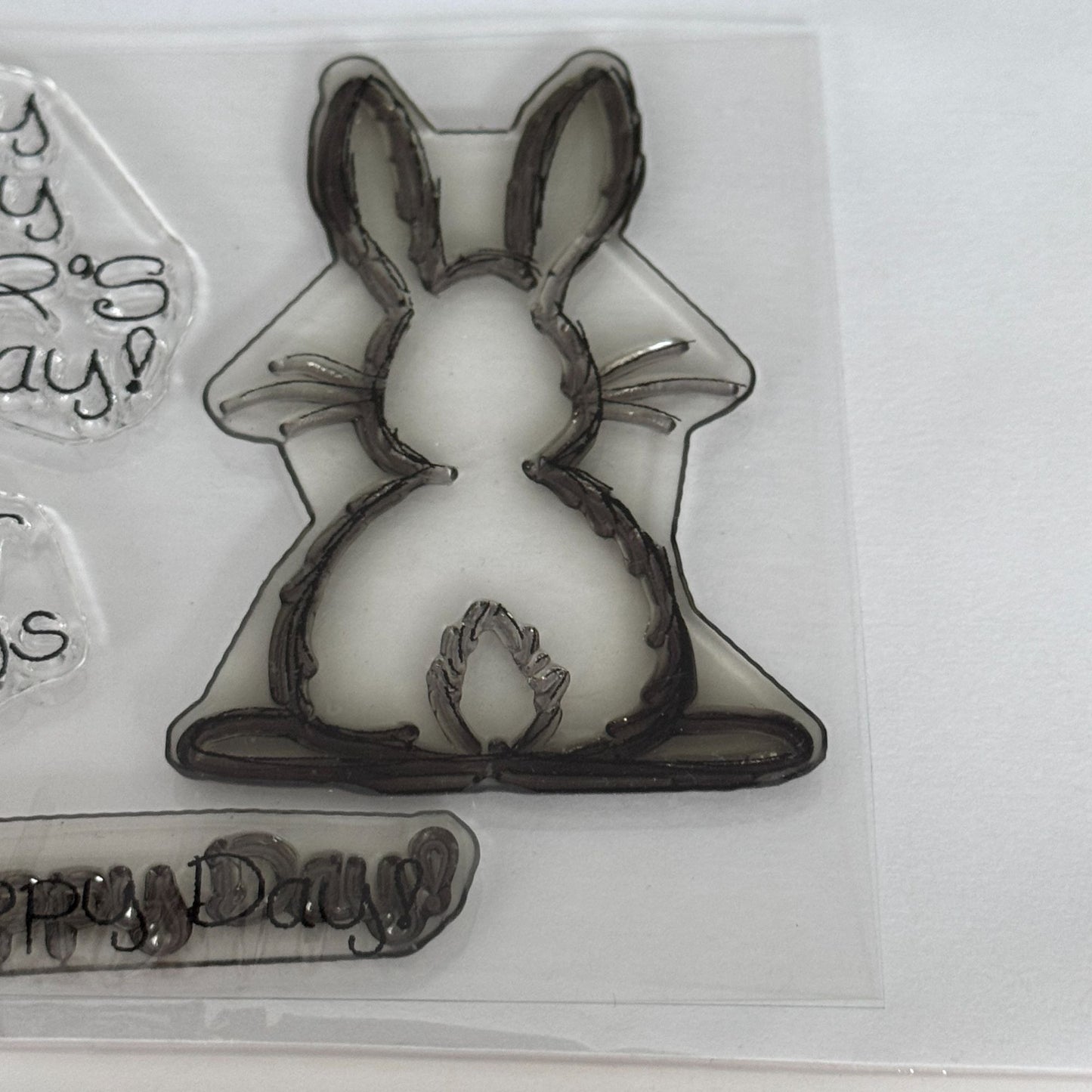 Two Paper Divas Clear Cling Stamp Set Easter Bunny Have A Hoppy Day Pun Greeting Spring