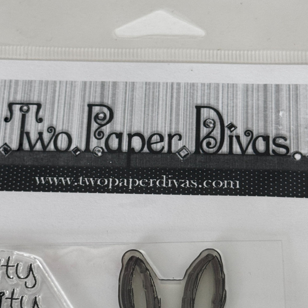 Two Paper Divas Clear Cling Stamp Set Easter Bunny Have A Hoppy Day Pun Greeting Spring