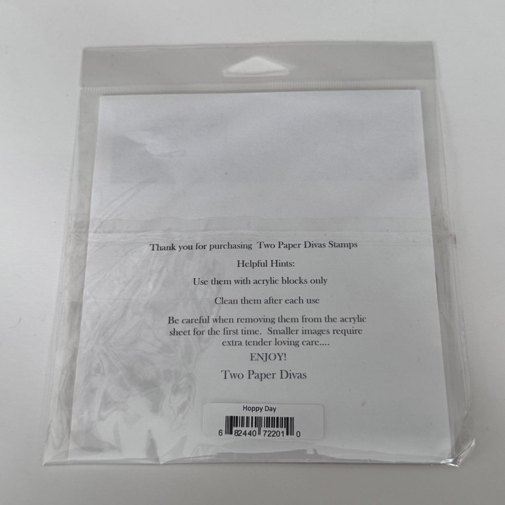 Two Paper Divas Clear Cling Stamp Set Easter Bunny Have A Hoppy Day Pun Greeting Spring