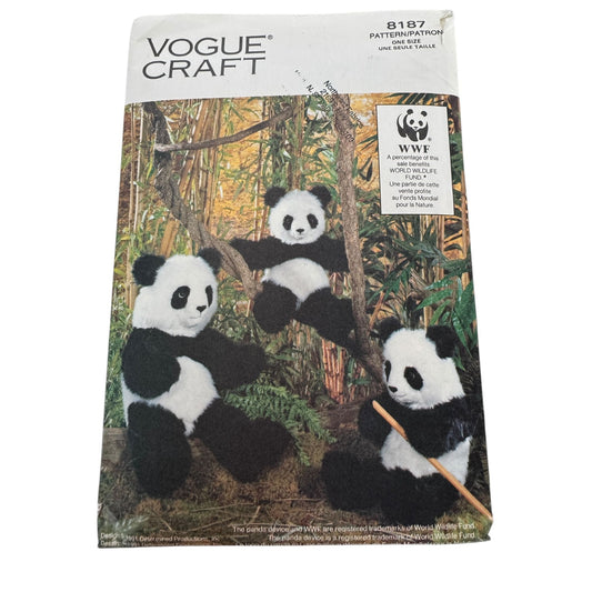 Vogue Craft Sewing Pattern 8187 Panda Bear Plush Toy Stuffed Animal Uncut