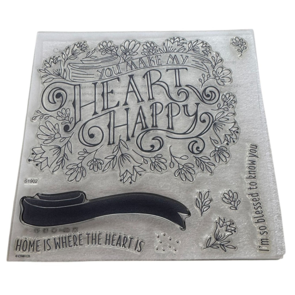 CTMH Acrylic Stamp Set Heartfelt Sentiments You Make My Heart Happy Blessed Home
