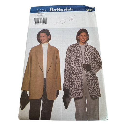 Butterick Sewing Pattern 5298 Misses Jacket Below Hip Lined Work Uncut 20 22 24