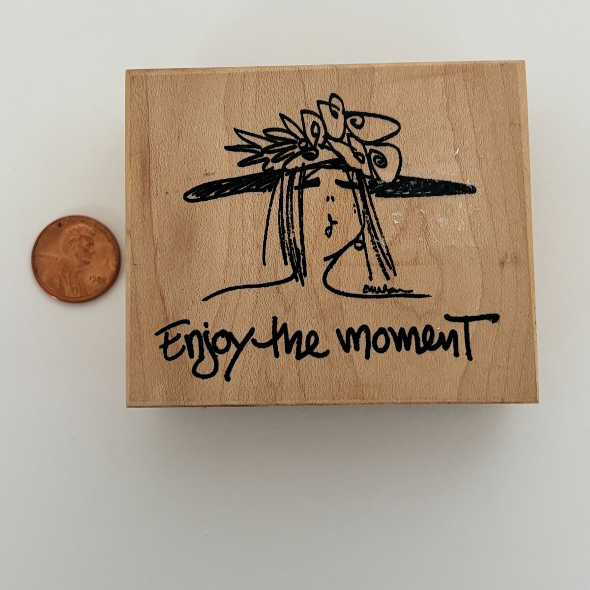 American Art Stamp Rubber Stamp Enjoy The Moment Cardmaking Words Emerson Quillin Fancy Hat
