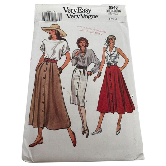 Vogue Sewing Pattern 9946 Straight or Slightly Flared Skirt Modest Long 8 10 12
