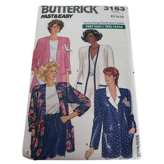 Butterick Sewing Pattern 3163 Blazer Jacket Work Career Sizes 12 14 16 UC 1980s