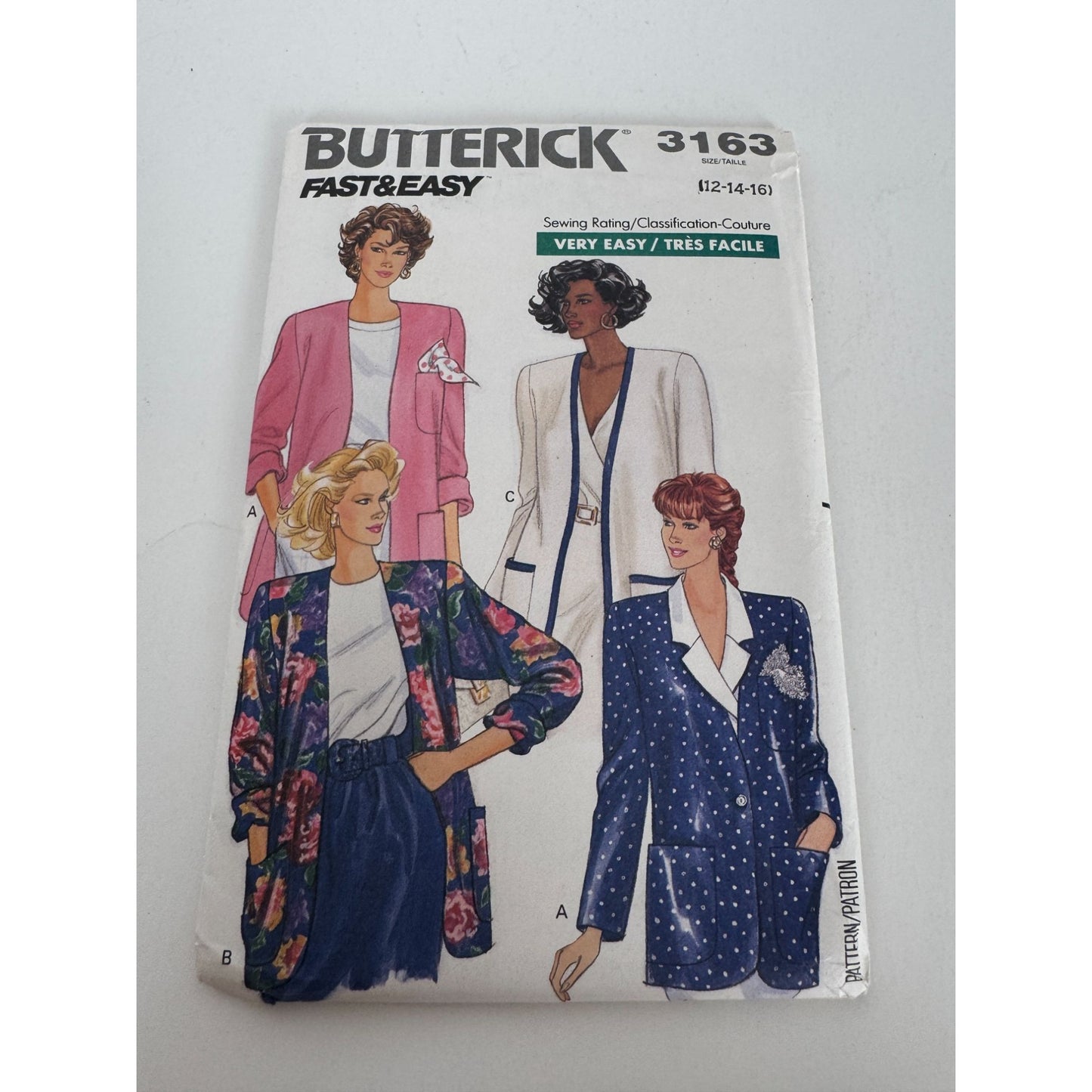 Butterick Sewing Pattern 3163 Blazer Jacket Work Career Sizes 12 14 16 UC 1980s