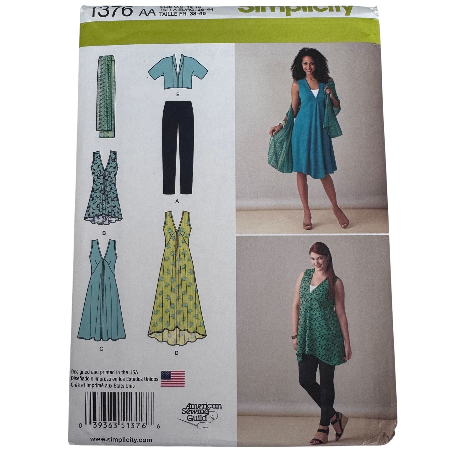 Simplicity Sewing Pattern 1376 Dress Tunic Top Modern Casual Outfit 10-18 Uncut Leggings Jacket