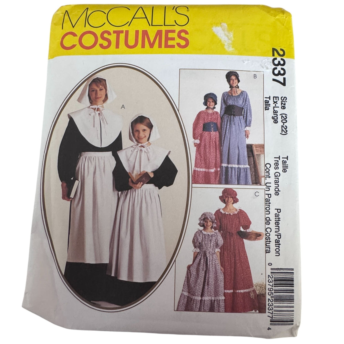 McCalls Sewing Pattern 2337 Pilgrim Costume Colonial Dress Pioneer 20 22 Uncut Halloween Frontier
