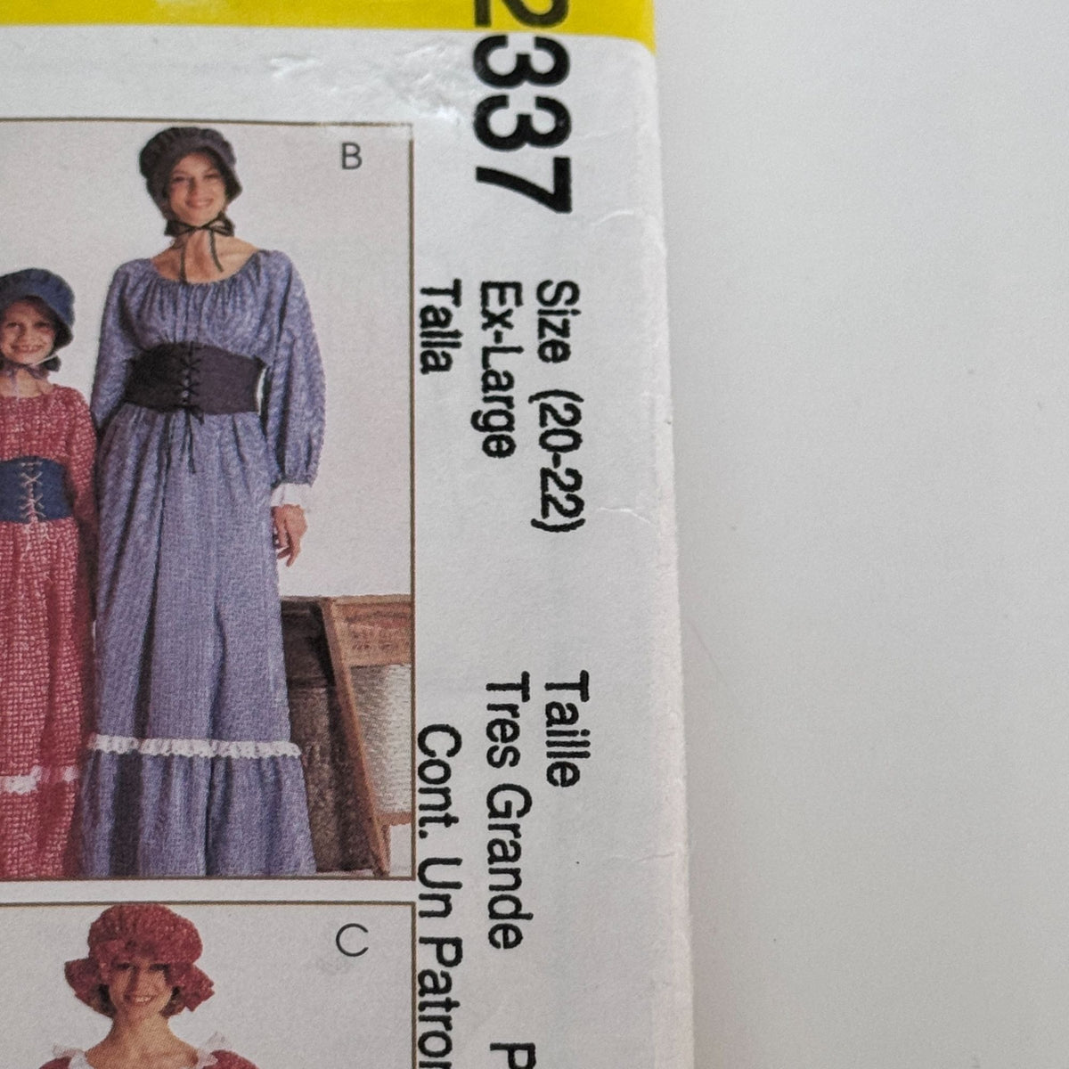 McCalls Sewing Pattern 2337 Pilgrim Costume Colonial Dress Pioneer 20 22 Uncut Halloween Frontier
