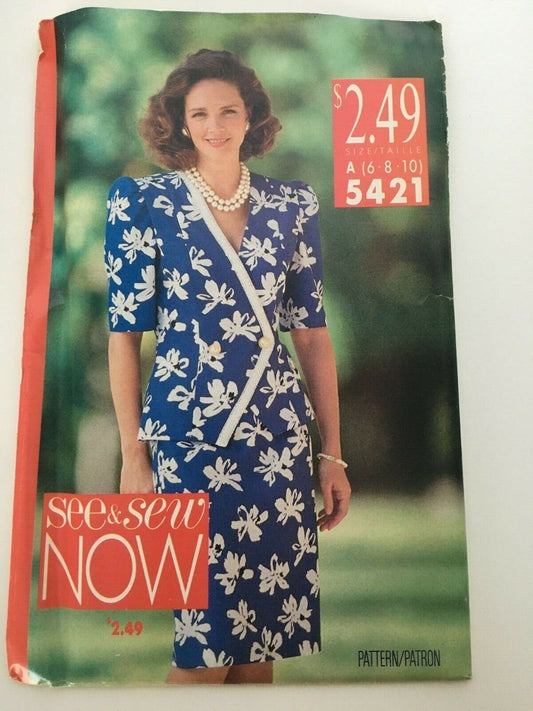 Butterick Sewing Pattern 5421 Pencil Skirt Suit Work 1990s Vintage 6 8 10 UC