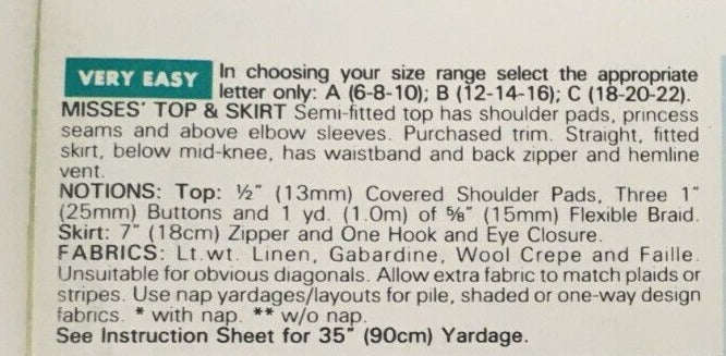 Butterick Sewing Pattern 5421 Pencil Skirt Suit Work 1990s Vintage 6 8 10 UC