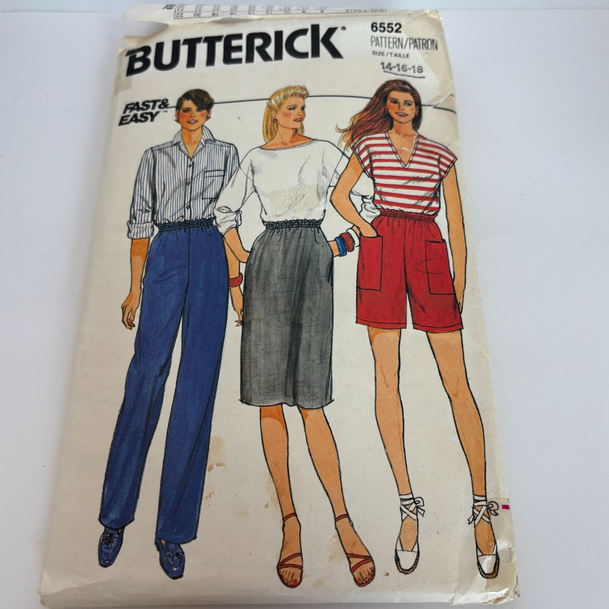 Butterick Sewing Pattern 6552 Shorts Skirt Pants 1980s Summer CUT 14 16 18