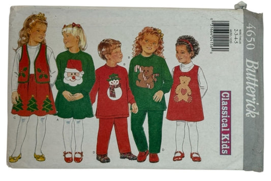 Butterick Sewing Pattern 4650 Kids Holiday Dress Jumpers Outfit Girls 2-5 Uncut