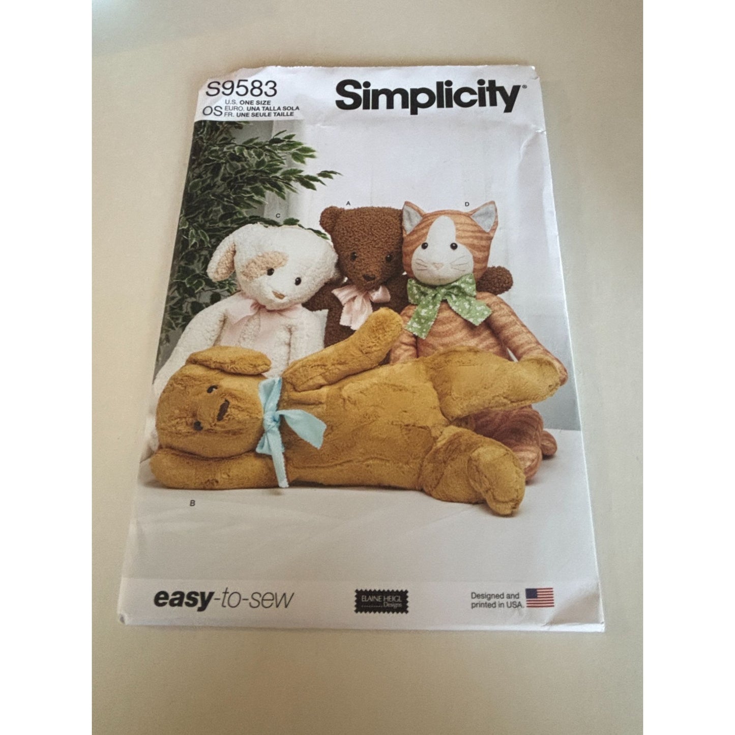 Simplicity Sewing Pattern S9583 Poseable Plush Stuffed Animals Cat Bear Dog UC