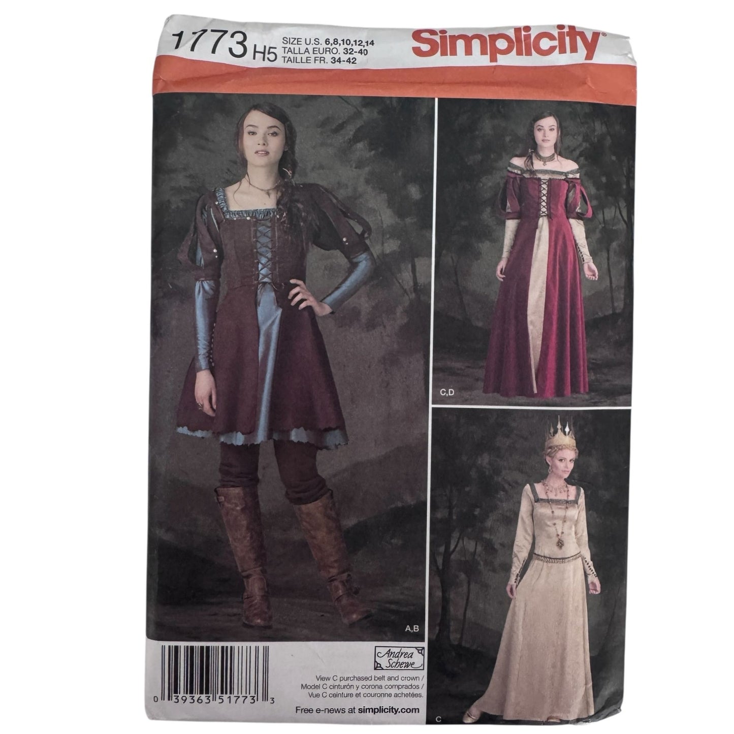 Simplicity Sewing Pattern 1773 Medieval Costume Dresses Sizes 6-14