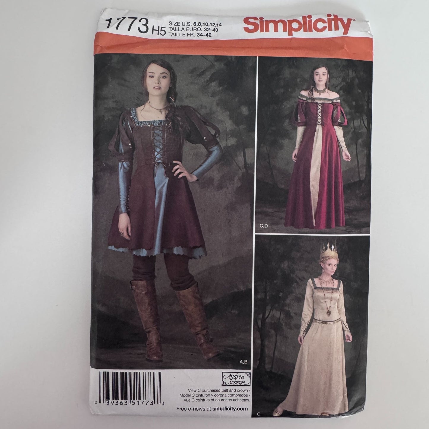 Simplicity Sewing Pattern 1773 Medieval Costume Dresses Sizes 6-14