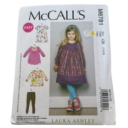 McCalls Sewing Pattern M6781 Laura Ashley Dress Top Leggings Girls 12M-3T Easy