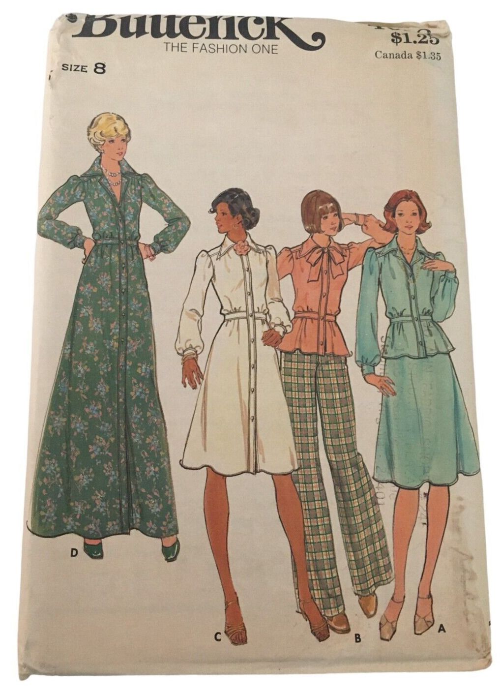 Butterick Sewing Pattern 4028 Dress Shirt Skirt Pants 1970s Vintage Retro 8 UC