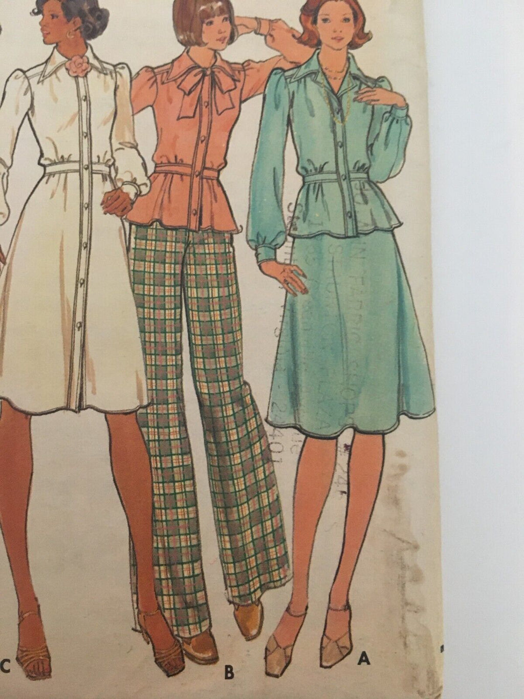 Butterick Sewing Pattern 4028 Dress Shirt Skirt Pants 1970s Vintage Retro 8 UC