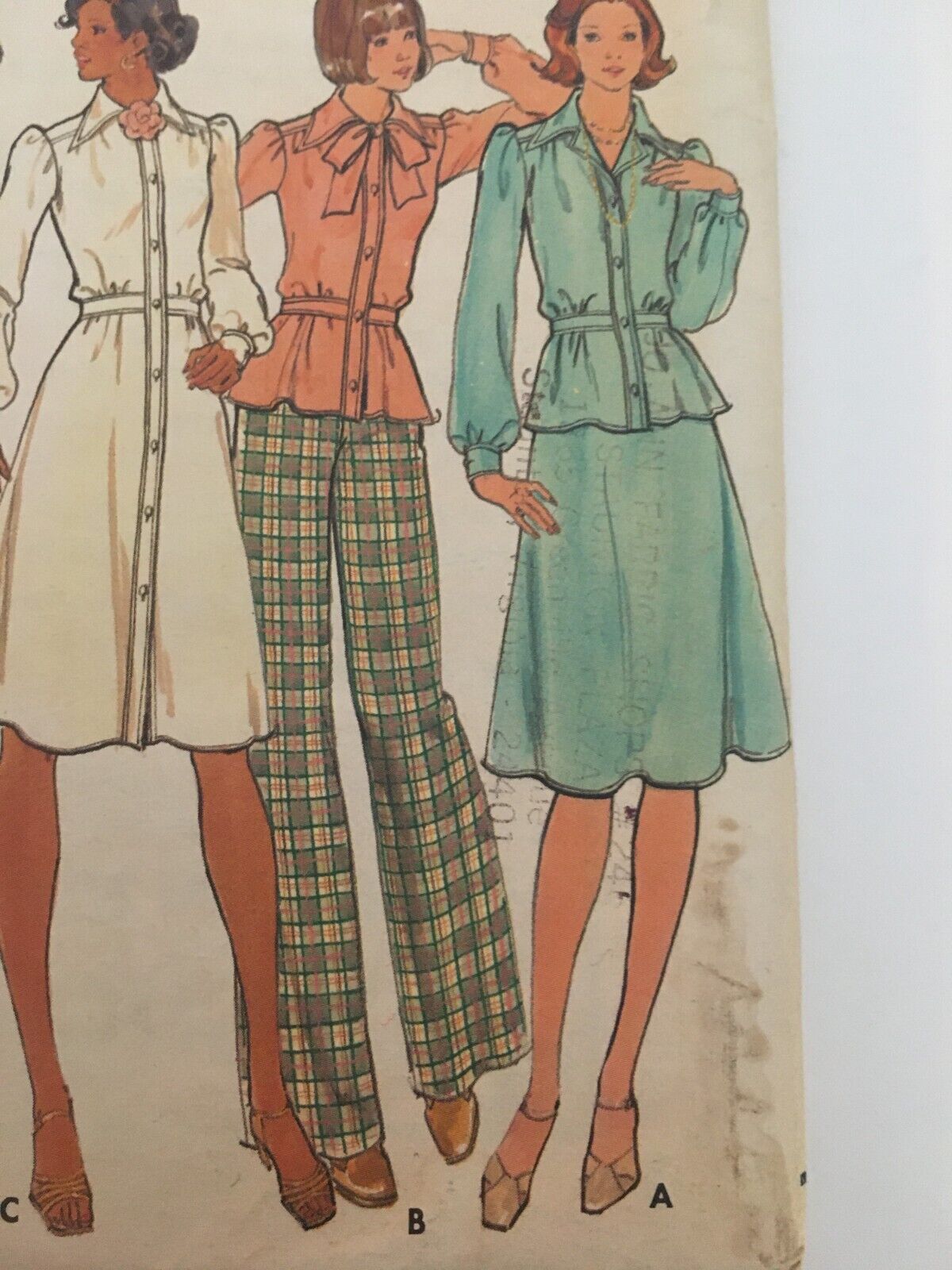 Butterick Sewing Pattern 4028 Dress Shirt Skirt Pants 1970s Vintage Retro 8 UC