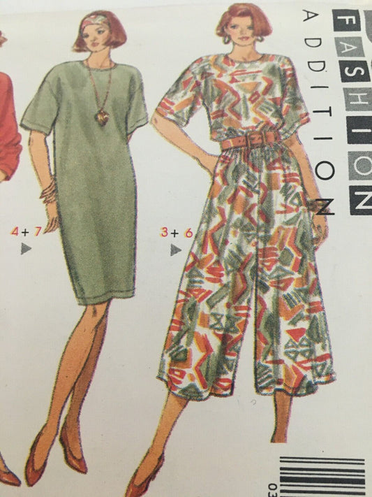 Butterick Sewing Pattern 5456 Cardigan Dress Split Skirt XS S M 6-14 1990s Uncut