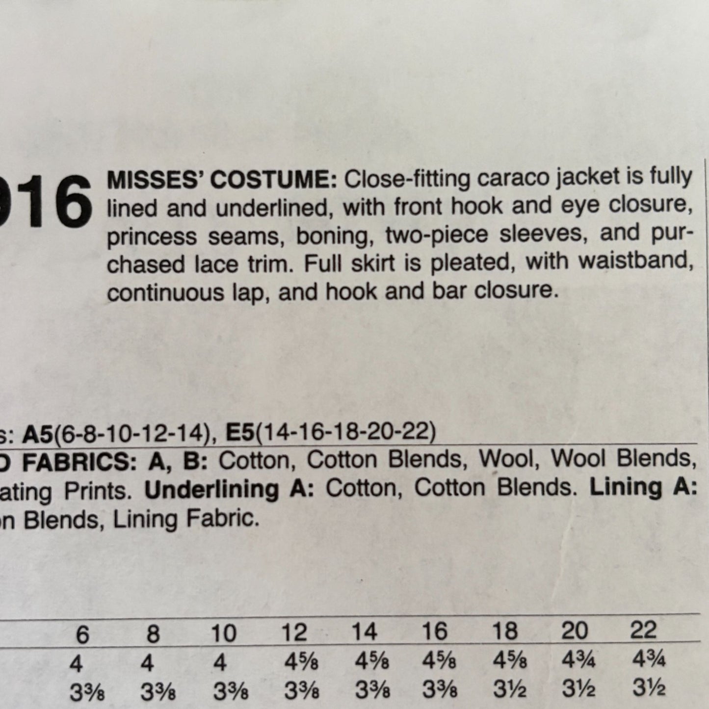 McCalls Sewing Pattern M7916 Outlander Costume Dress Caraco Jacket Pleated Full Skirt 14-22 Uncut