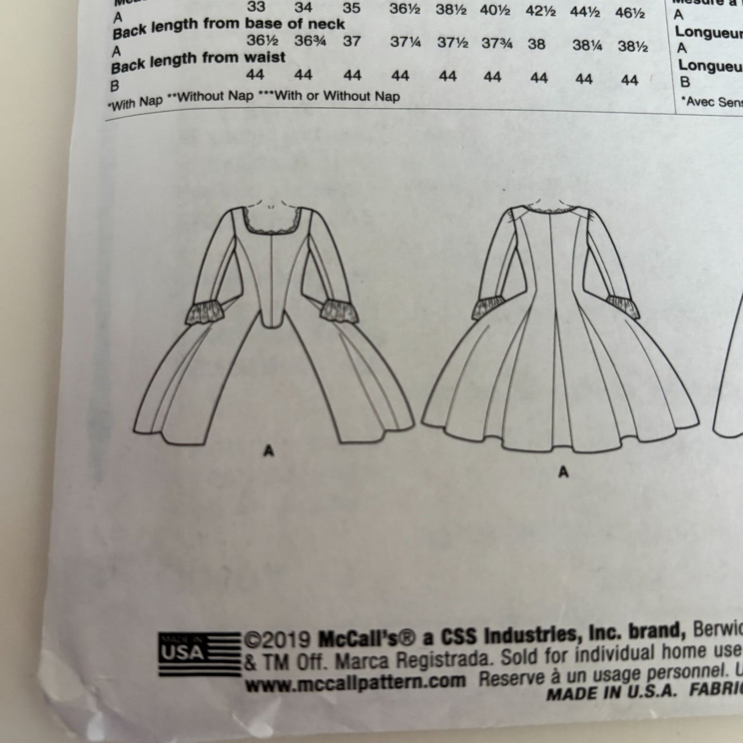 McCalls Sewing Pattern M7916 Outlander Costume Dress Caraco Jacket Pleated Full Skirt 14-22 Uncut