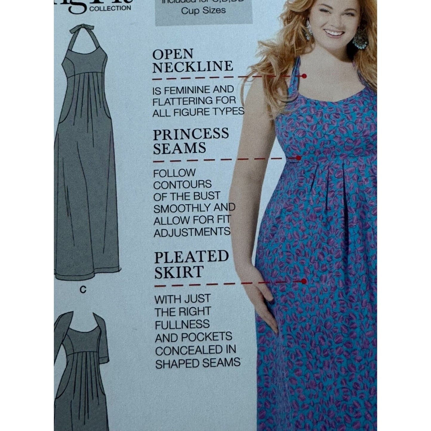 Simplicity Sewing Pattern 1800 Amazing Fit Dress Open Neckline Pockets UC 20-28W