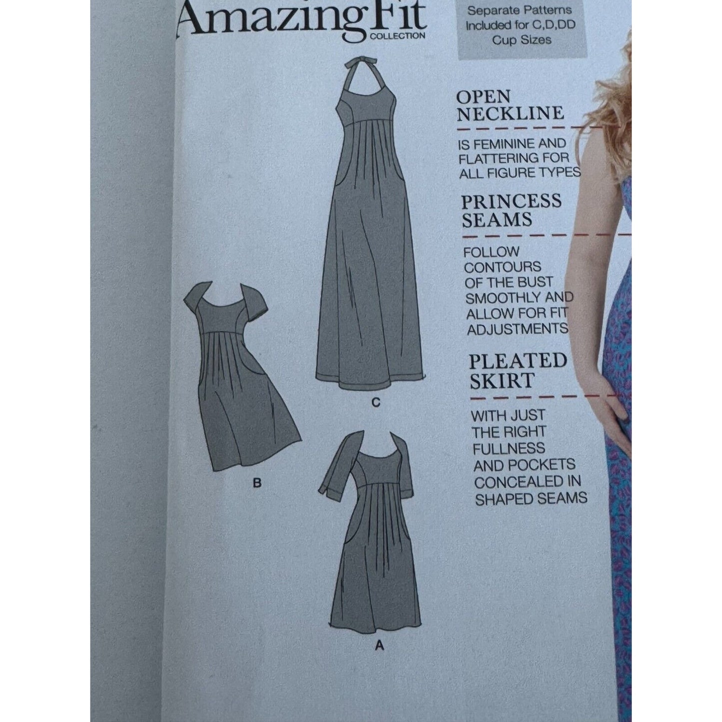 Simplicity Sewing Pattern 1800 Amazing Fit Dress Open Neckline Pockets UC 20-28W