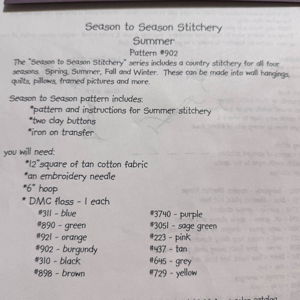 Cotton Way Season to Season Stitchery Embroidery Pattern Summer Country Charms