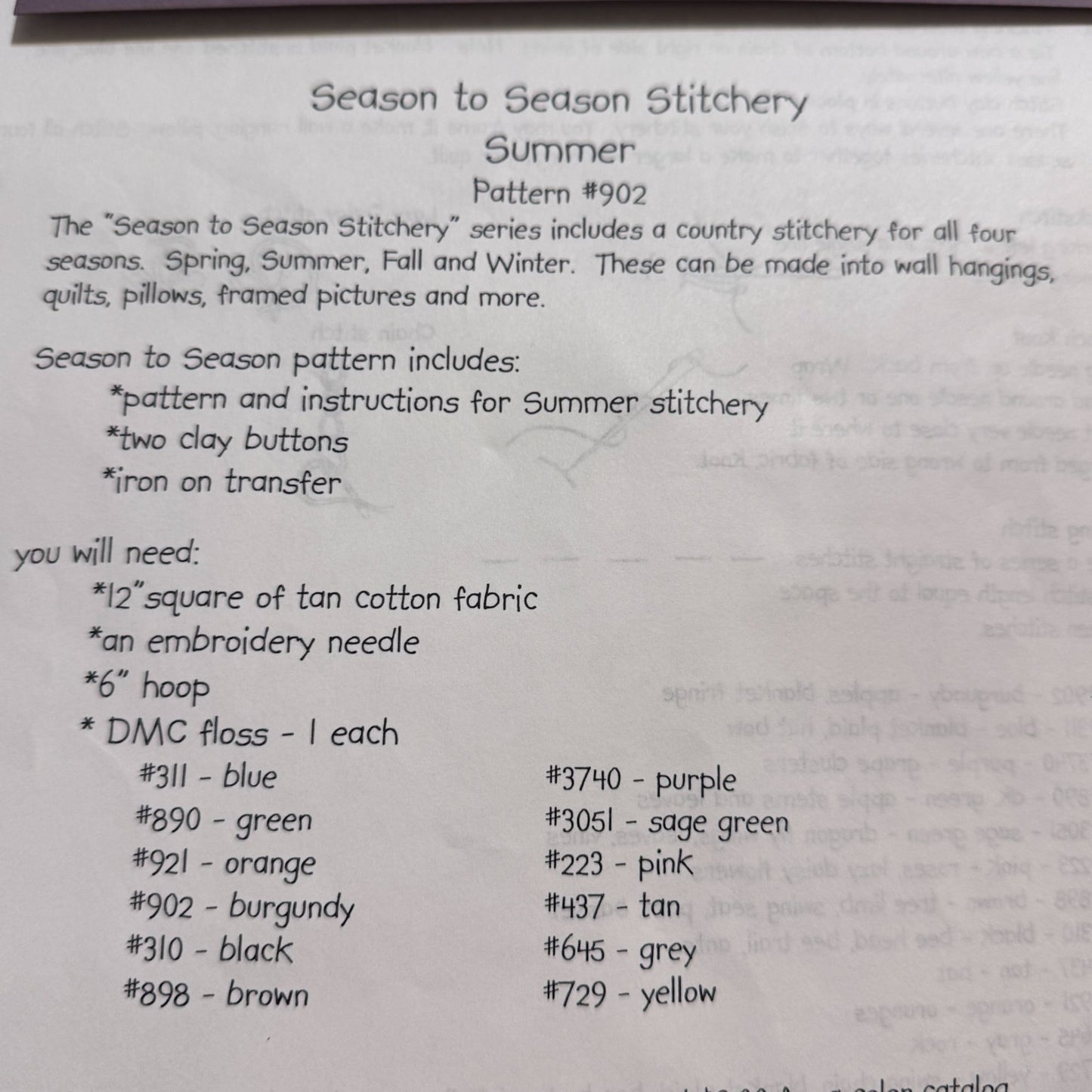 Cotton Way Season to Season Stitchery Embroidery Pattern Summer Country Charms